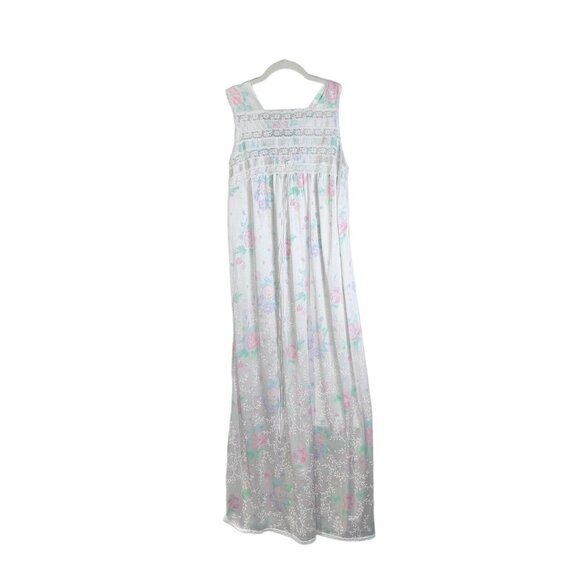 Vanity Fair Vintage Ivory White And Pink Floral Lacy Sleeveless NightGown Size M - Picture 2 of 12